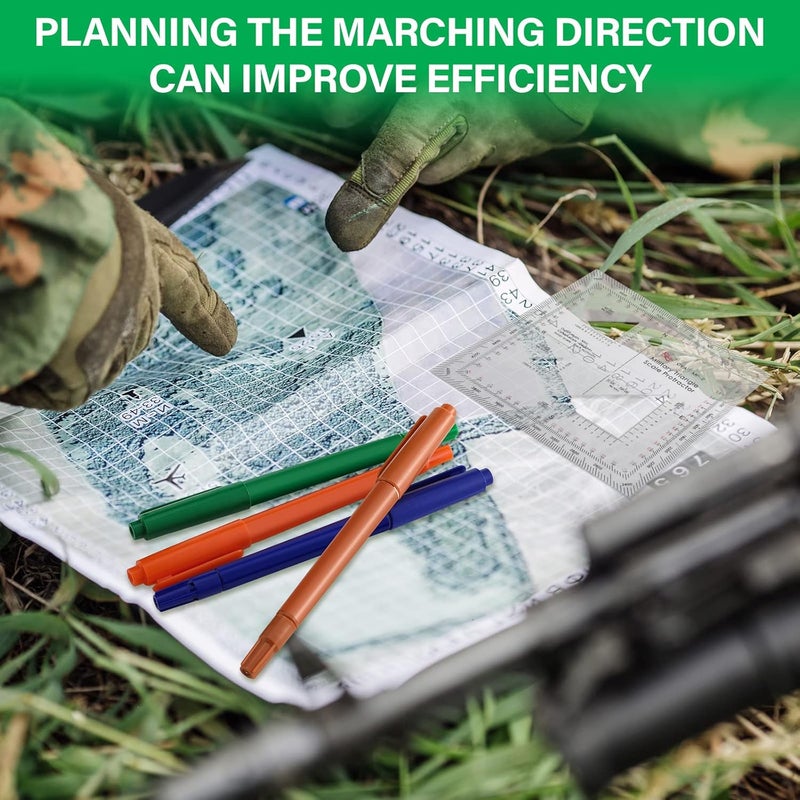 Oudain Military UTM/MGRS Coordinate Scale 7 Assorted Colors Military Map Markers Fine Point Pens Land Navigation Protractor and Map Reading and Grid Coordinate Reader Pairs with Compass - Image 2